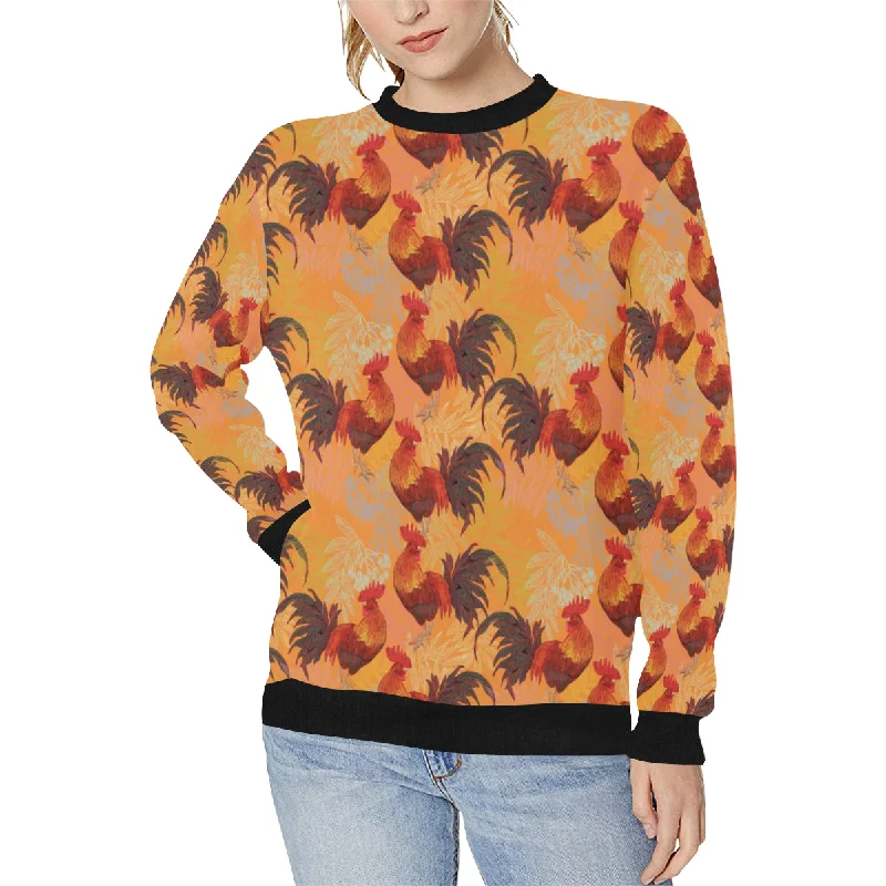 red rooster chicken cock pattern Women's Crew Neck Sweatshirt All-season Hoodie Sweatshirt