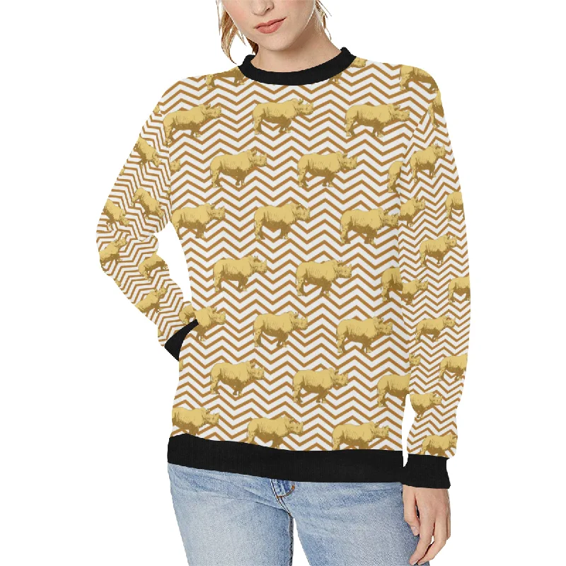 Rhino yellow theme pattern Women's Crew Neck Sweatshirt Women’s Hoodie with Logo