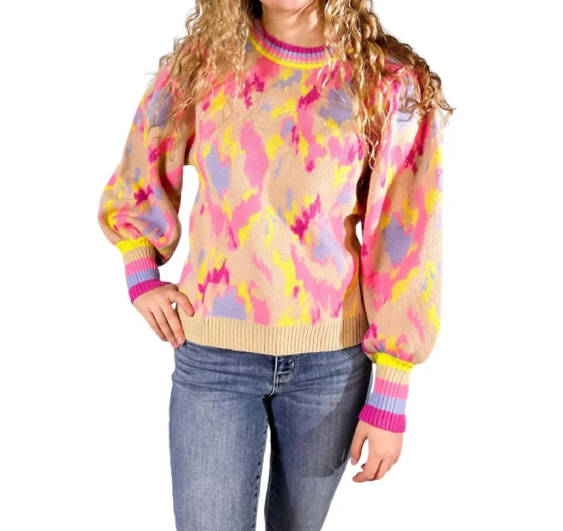 Abstract Print Balloon Sleeve Sweater In Multicolor Patagonia sweaters