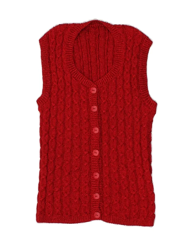 VINTAGE Womens Sleeveless Cardigan Sweater UK 10 Small Red Expensive sweaters