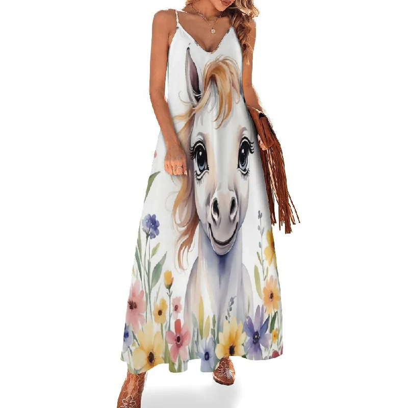 Horse Spaghetti Strap Ankle-Length Dress Long dress Trendy maxi dresses under $50