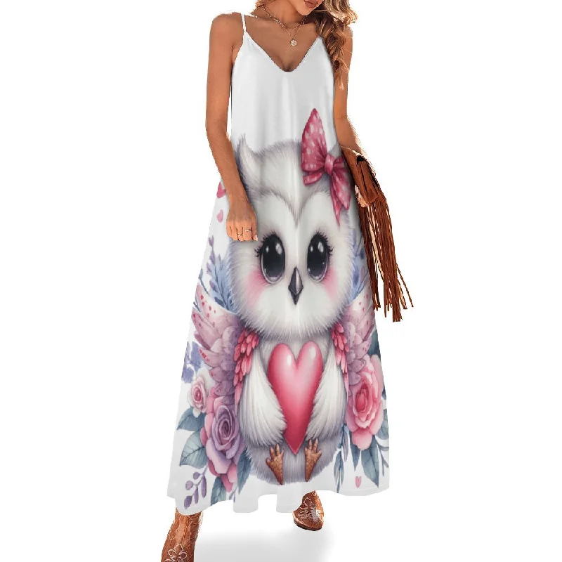 Owl Spaghetti Strap Ankle-Length Dress Long dress Fall maxi dresses