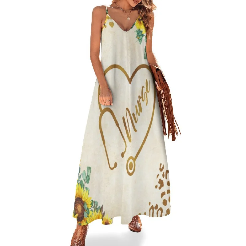 Nurse Spaghetti Strap Ankle-Length Dress Long dress A-line maxi dresses