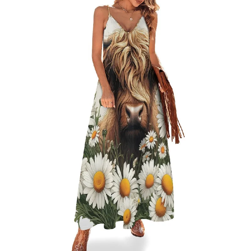 Highland Cow Spaghetti Strap Ankle-Length Dress Long dress Smocked maxi dresses