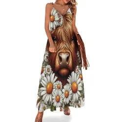 Highland Cow Spaghetti Strap Ankle-Length Dress Long dress Wrap maxi dresses