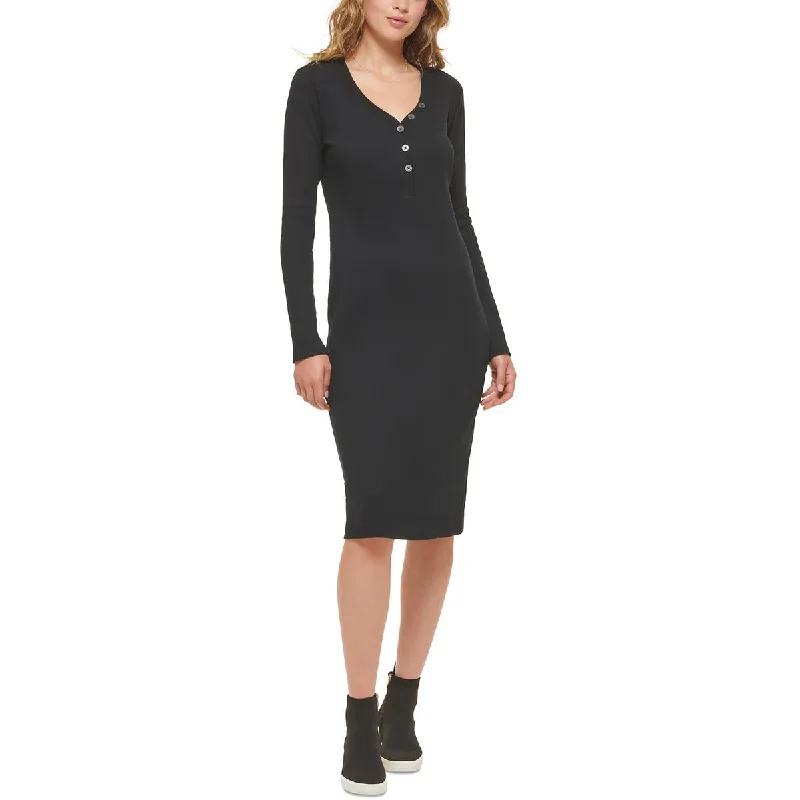 DKNY Jeans Womens Henley Neckline Long Sleeve Midi Dress A-line midi dresses