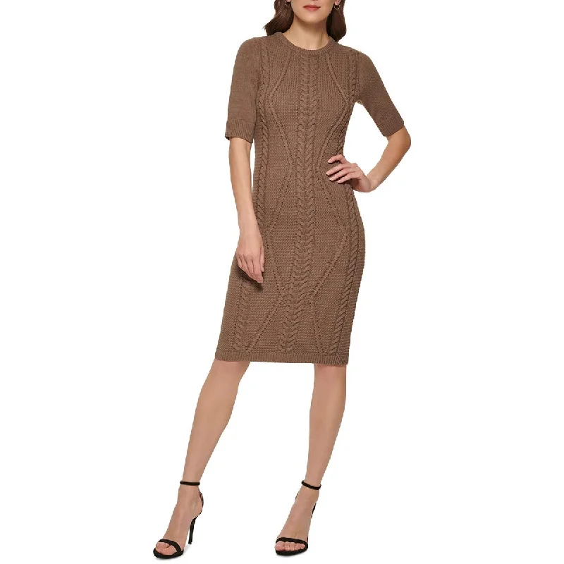 DKNY Womens Cable Knit Midi Sweaterdress Edgy midi dresses