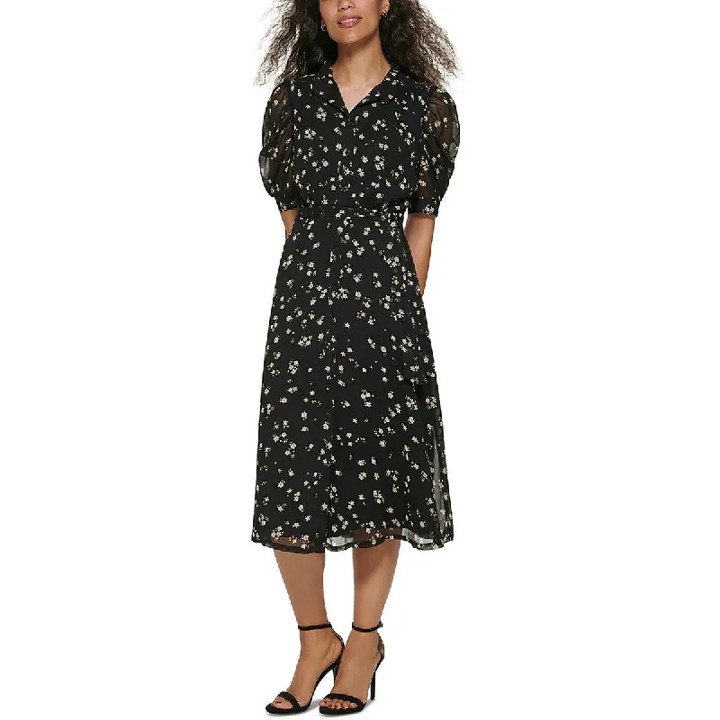 DKNY Womens Chiffon Floral Print Midi Dress Flowy midi dresses