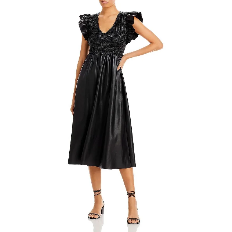 En Saison Womens Faux Leather Flutter Sleeve Midi Dress H&M midi dresses