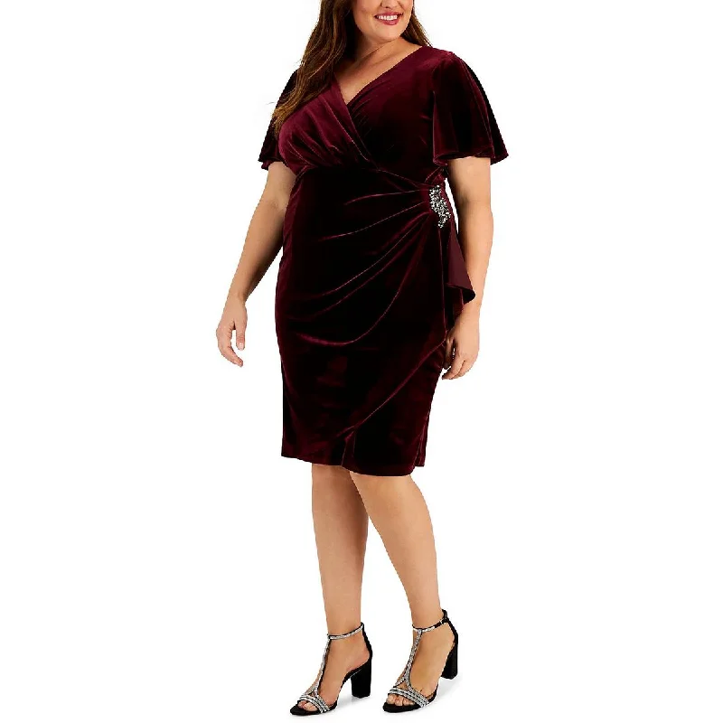 SLNY Womens Plus Velvet Midi Sheath Dress Wrap midi dresses