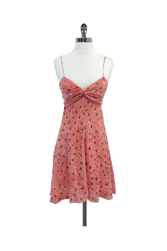 Milly - Salmon & Tan Floral Silk Spaghetti Strap Dress Sz 0 Preppy floral dresses