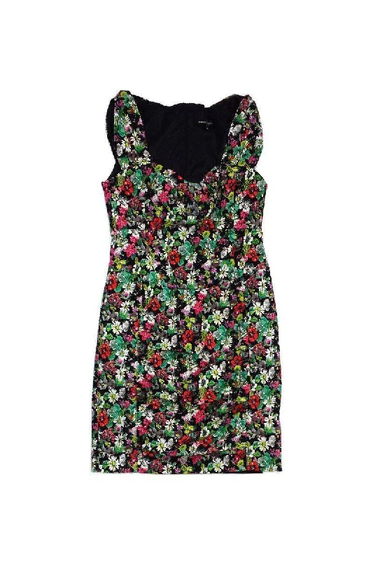 Nanette Lepore - Black, Green & Pink Floral Dress Sz 4 Ruffled floral dresses