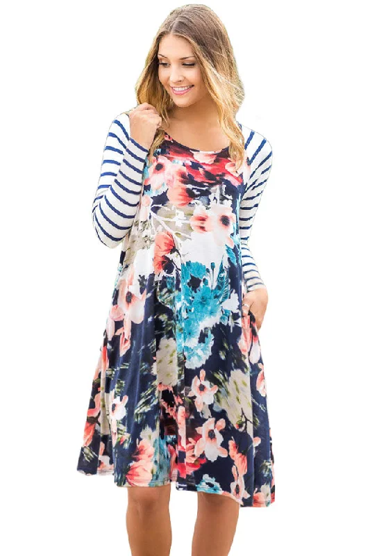 Sexy Multiple Floral Print Stripe Raglan Sleeve Dress Wedding floral dresses