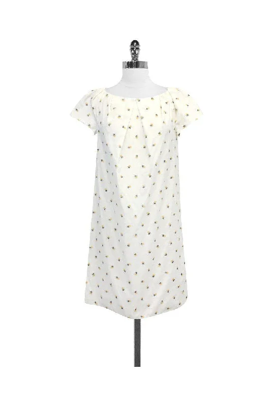 Tara Jarmon - Ivory & Yellow Floral Cotton Blend Dress Sz 6 Y2K floral dresses