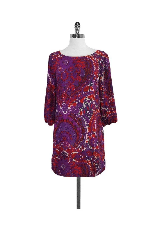 Trina Turk - Purple & Red Floral Print Silk Shift Dress Sz 2 Date night floral dresses