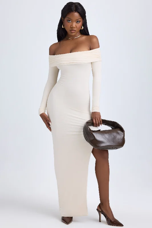 Modal Off-Shoulder Open-Back Maxi Dress in Ivory Casual Maxi Outfit