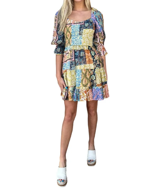 Smocked Bodice Dress In Patchwork Print Lounge unclassified dresses